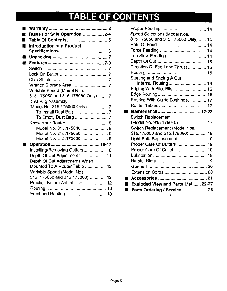 Sears 315.17506 User Manual | Page 5 / 28