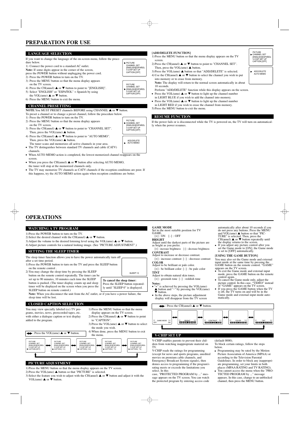 Preparation for use, Operations | Sears SRT2223 User Manual | Page 3 / 8