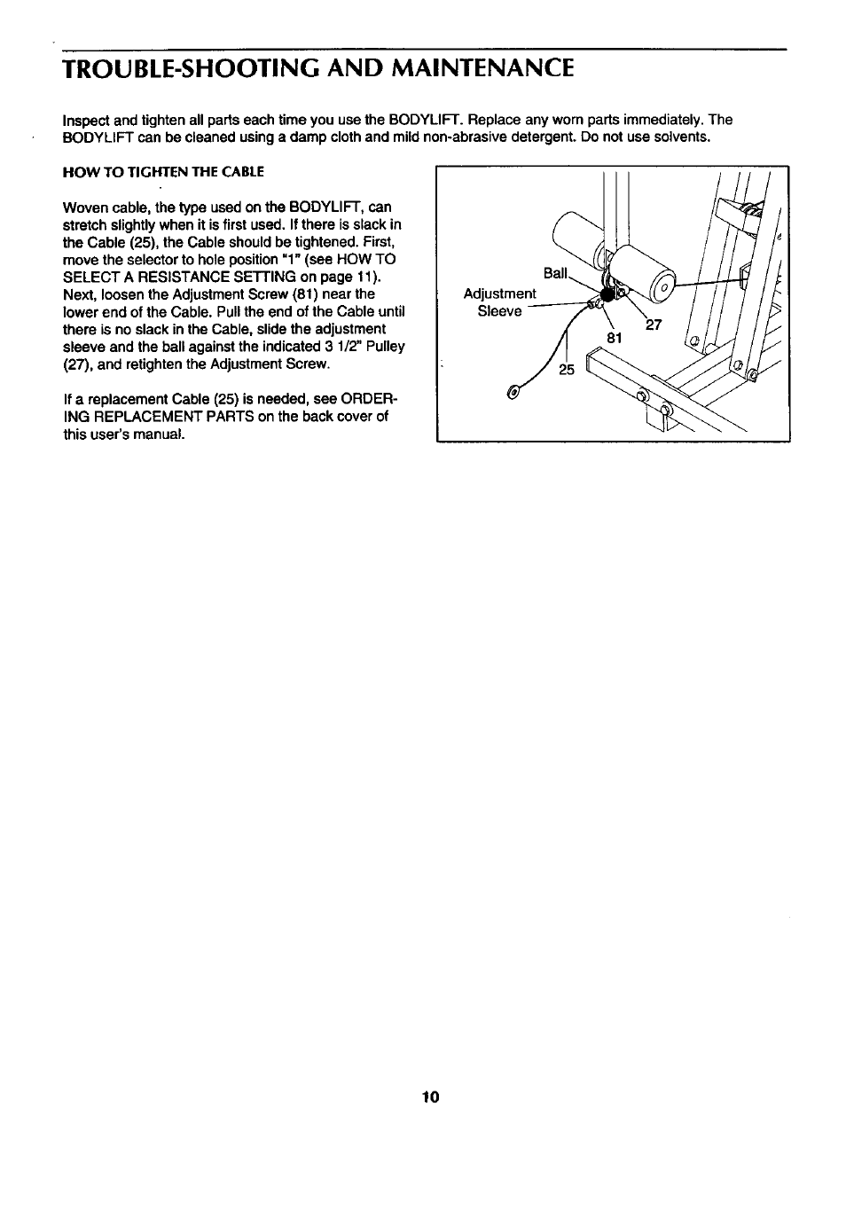 Trouble-shooting and maintenance | Sears BODYLEFT 831.159412 User Manual | Page 10 / 18