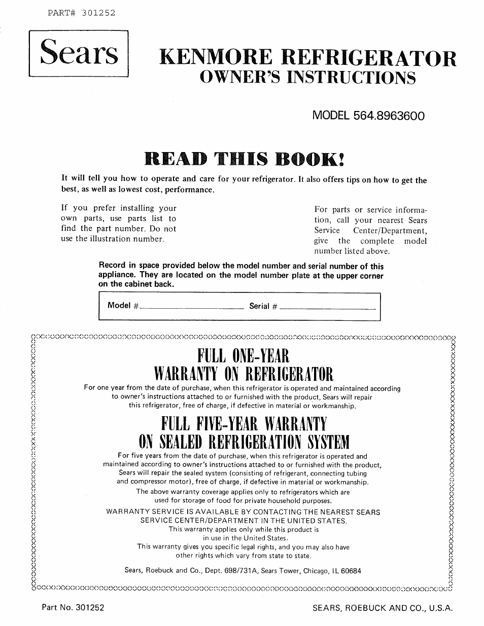 Sears 564.89636 User Manual | 4 pages