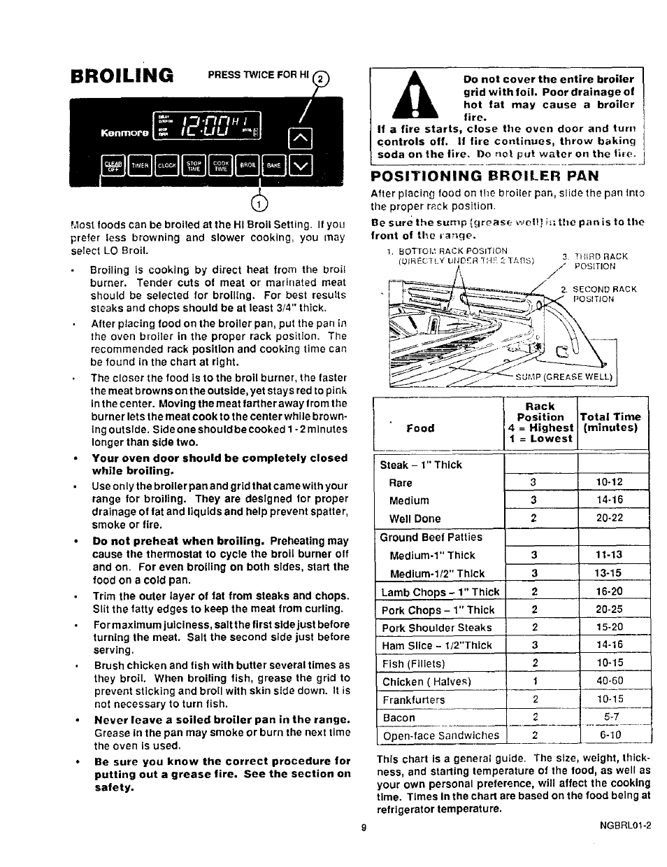 Broiling, Positioning broiter pan | Sears 30229 User Manual | Page 10 / 16