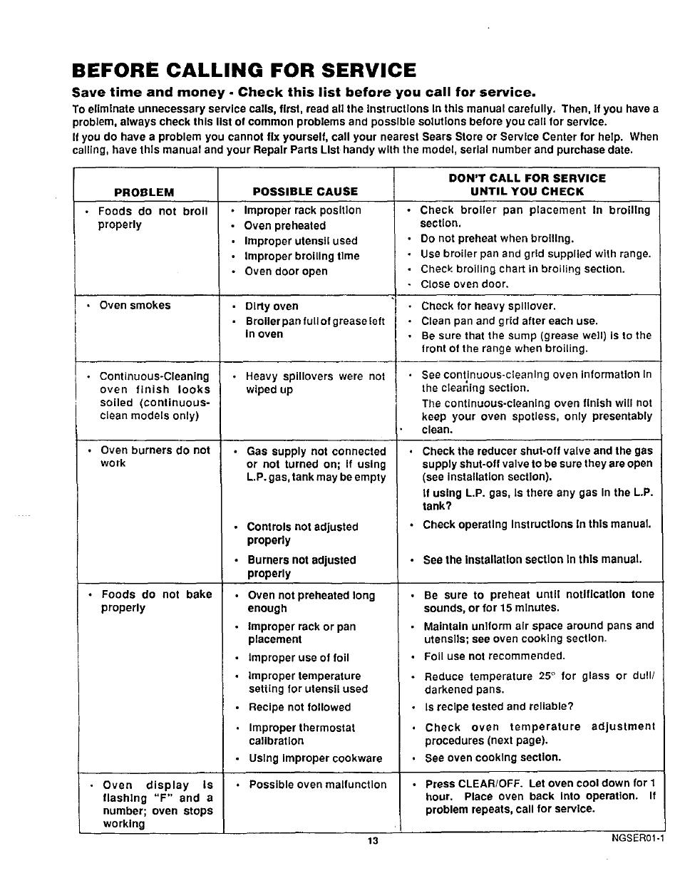 Before calling for service | Sears 30229 User Manual | Page 14 / 16