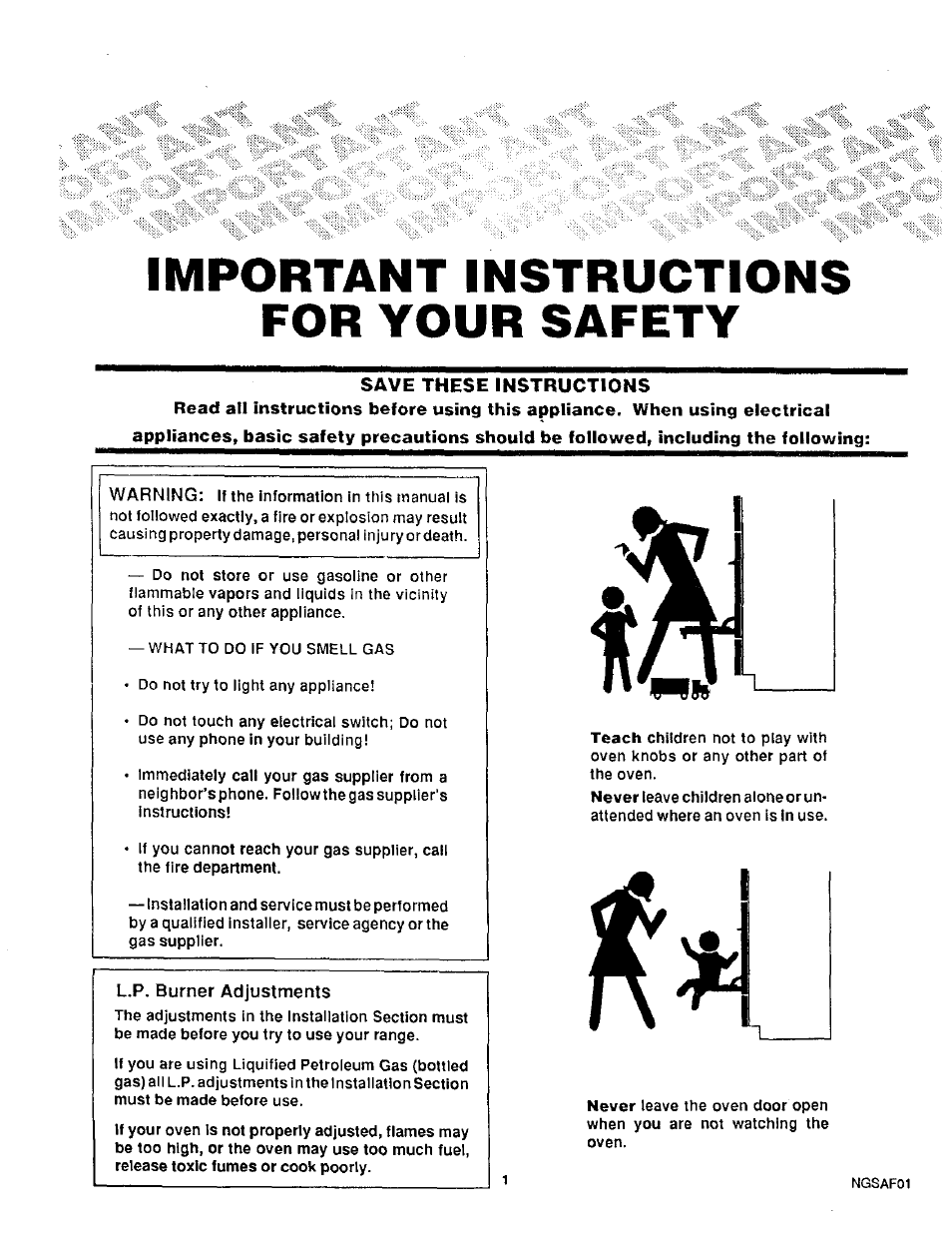 Important instructions for your safety, L.p. burner adjustments, Ïc\......... » a i : « a c ' t | Save these instructions | Sears 30229 User Manual | Page 2 / 16