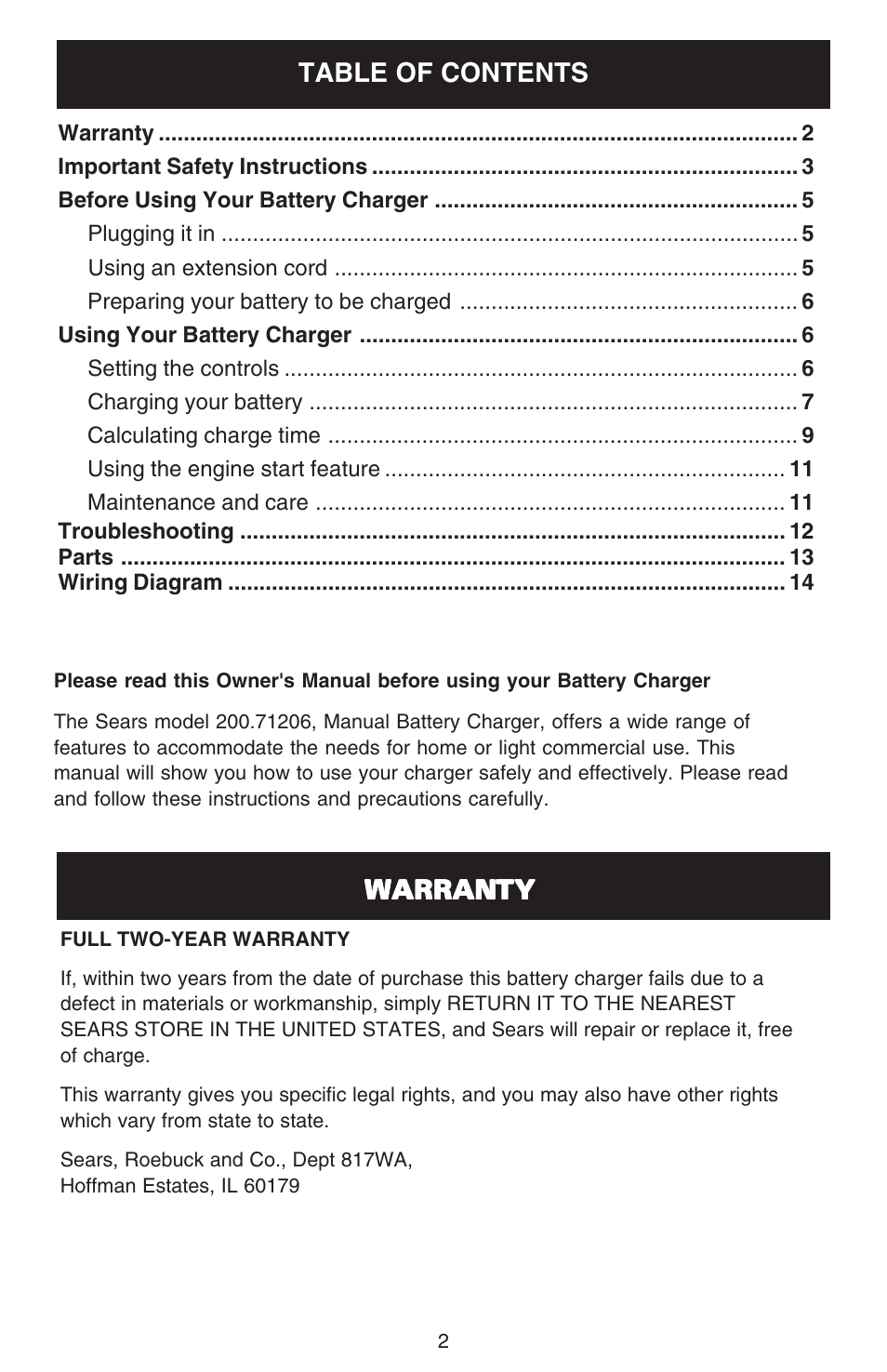 Sears 200.71206 User Manual | Page 2 / 16