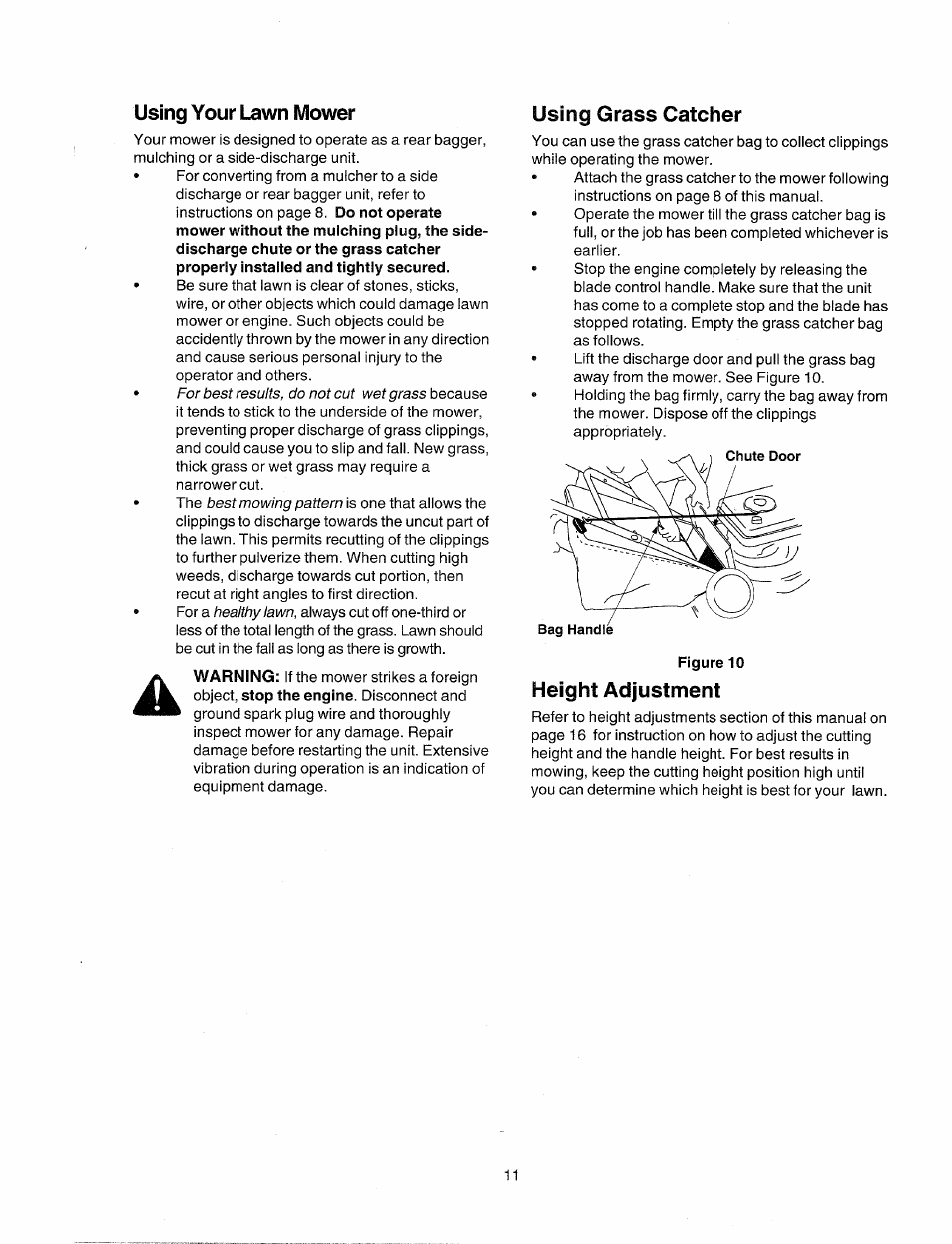 Using your lawn mower, Using grass catcher | Sears 247.38824 User Manual | Page 11 / 44