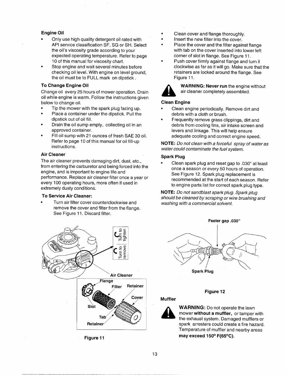 Air cleaner, To service air cleaner, Clean engine | Muffler | Sears 247.38824 User Manual | Page 13 / 44