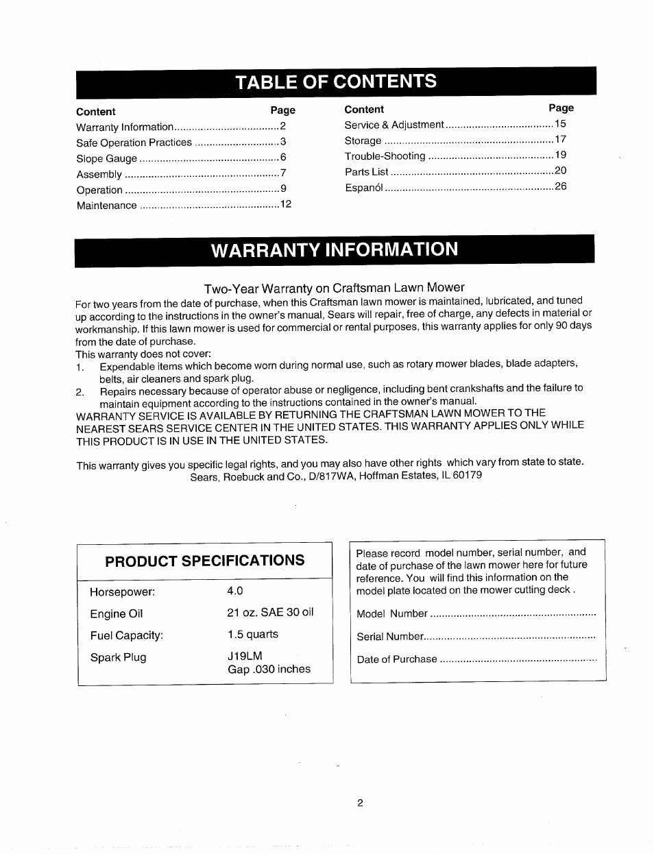 Sears 247.38824 User Manual | Page 2 / 44