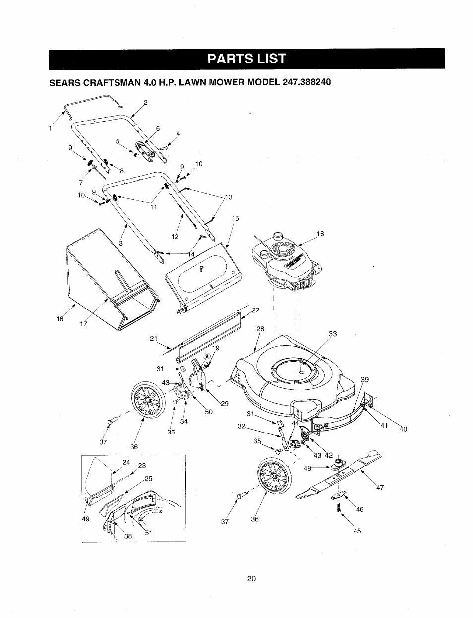 Parts list | Sears 247.38824 User Manual | Page 20 / 44