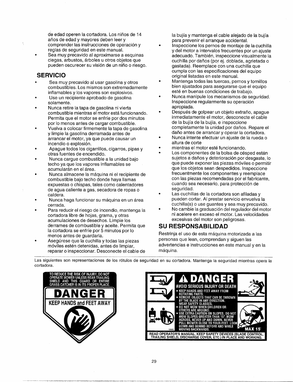 Adanger, Servicio, Su responsabilidad | Sears 247.38824 User Manual | Page 29 / 44