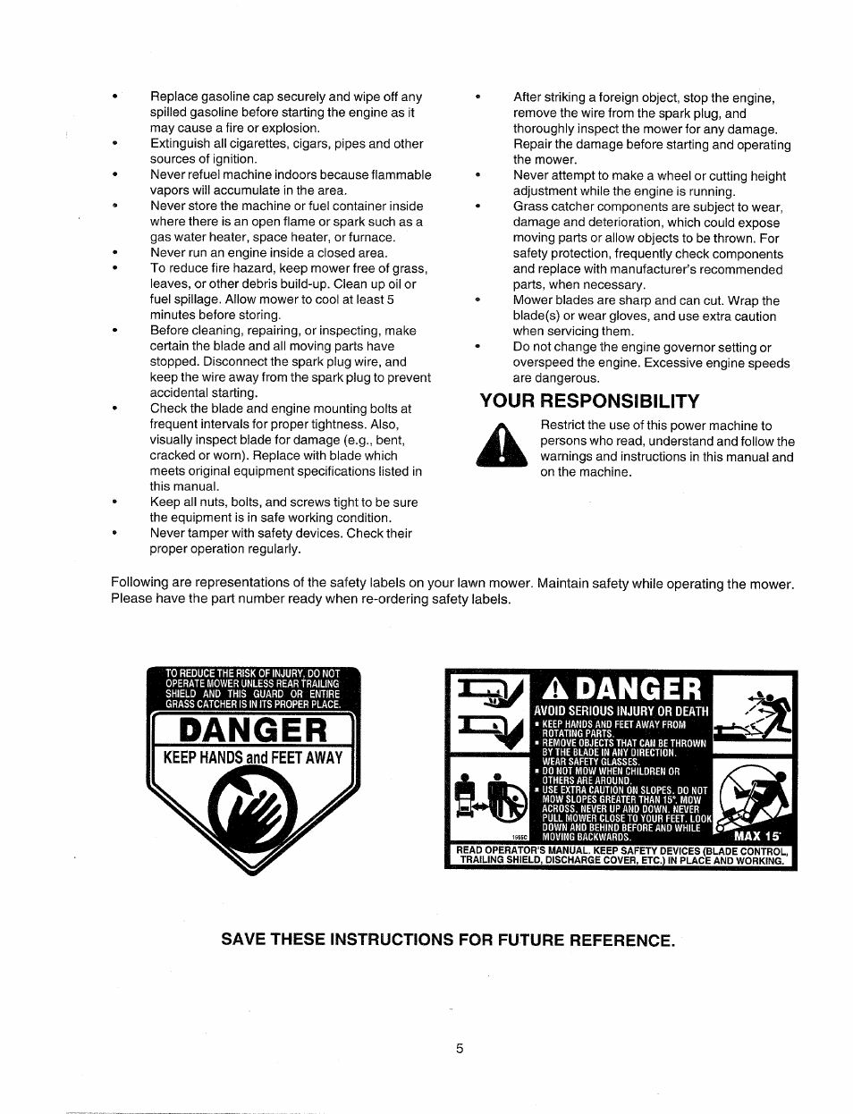 Avoid serious injury or death, Ftji, Danger | Your responsibility | Sears 247.38824 User Manual | Page 5 / 44