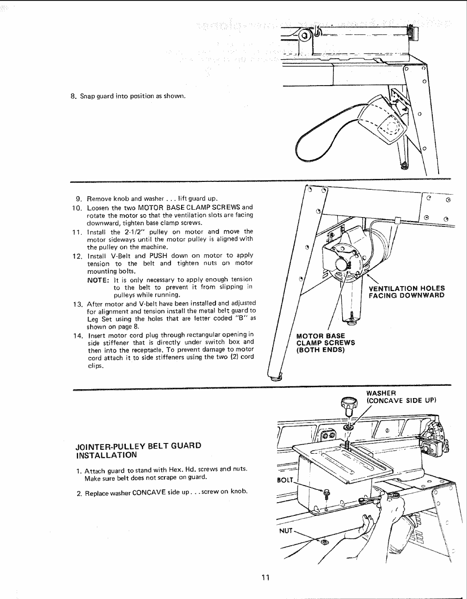 Jointer-pulley belt guard installation | Sears 113.206930 User Manual | Page 11 / 32