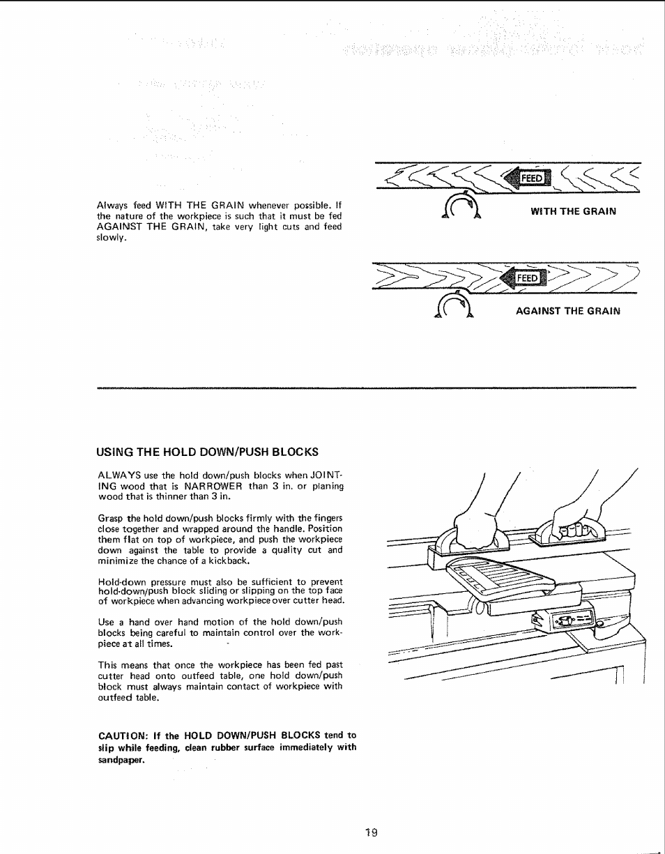 Using the hold down/push blocks | Sears 113.206930 User Manual | Page 19 / 32