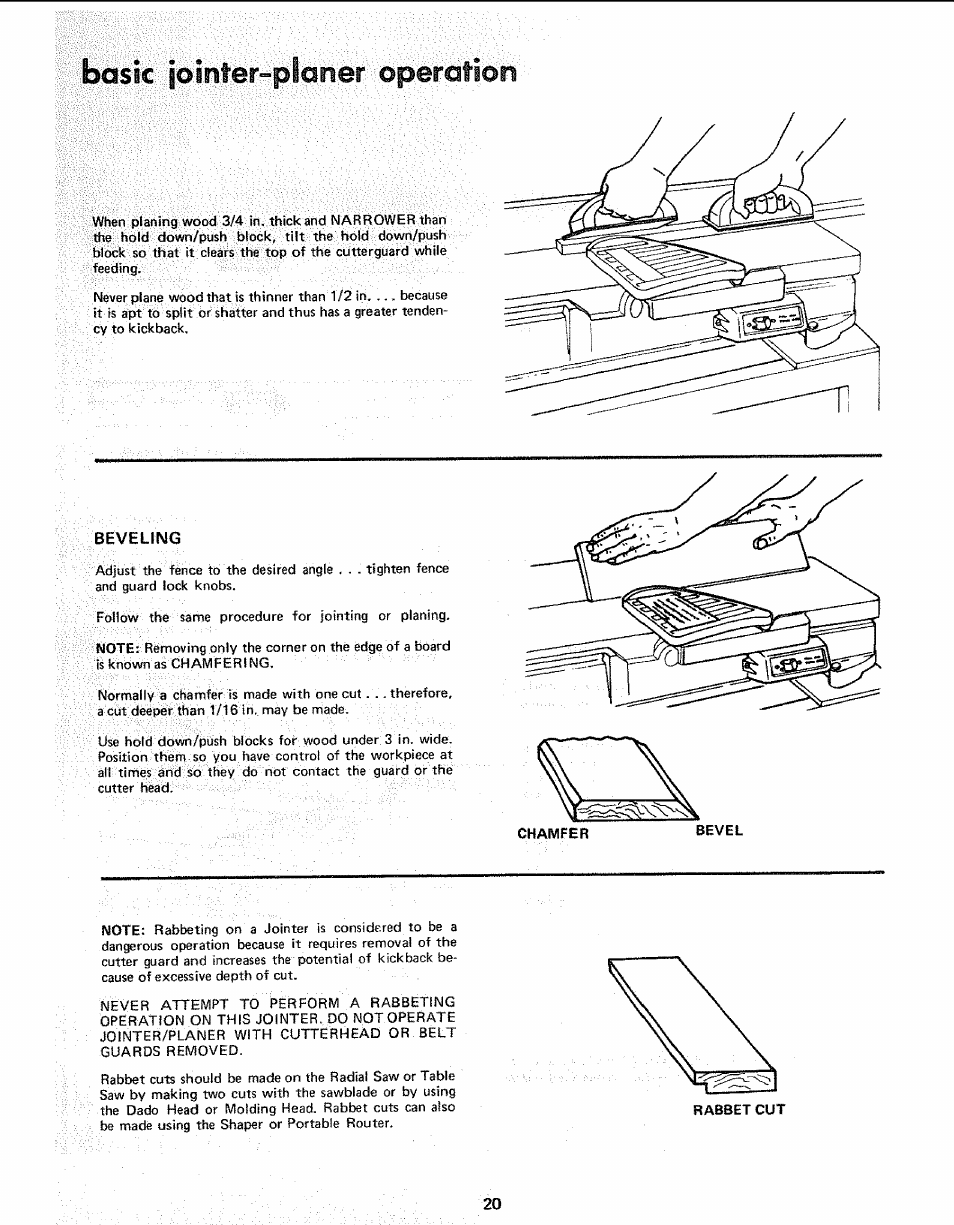 Basic ¡oinfer-pioiier operation, Beveling | Sears 113.206930 User Manual | Page 20 / 32