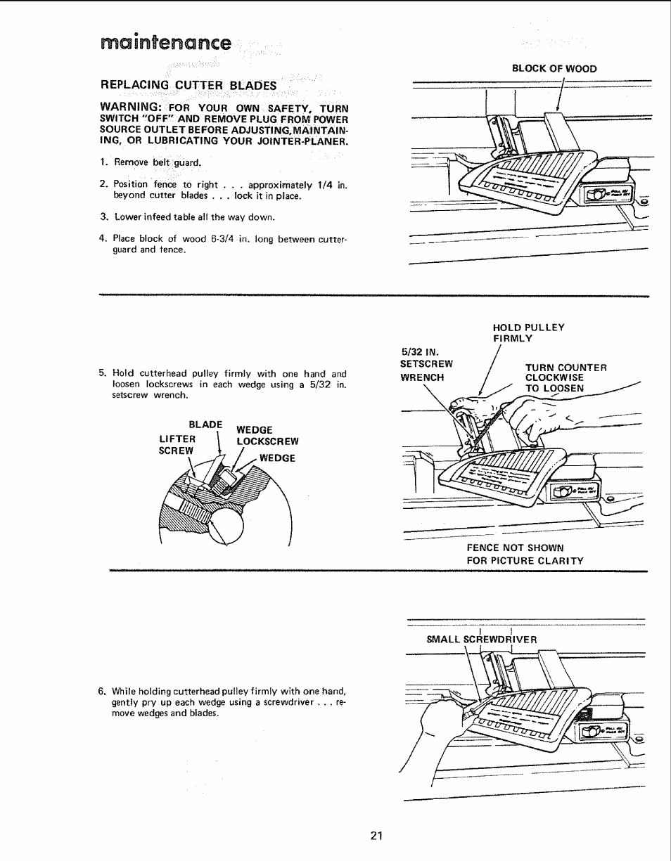 Replacing cutter blades, Maiiitenarice | Sears 113.206930 User Manual | Page 21 / 32