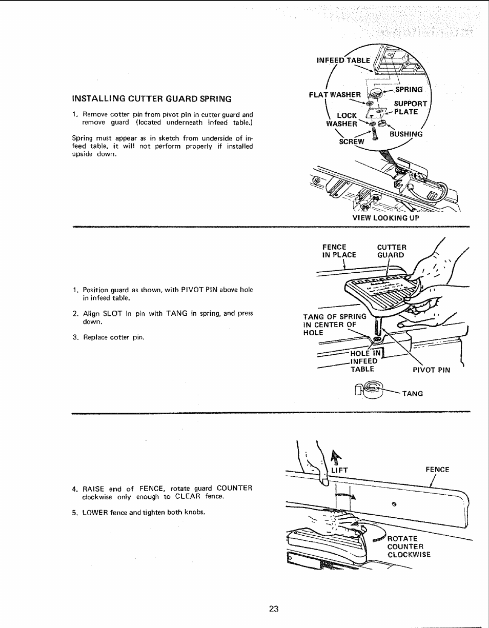 Instalung cutter guard spring, Installing cutter guard spring | Sears 113.206930 User Manual | Page 23 / 32