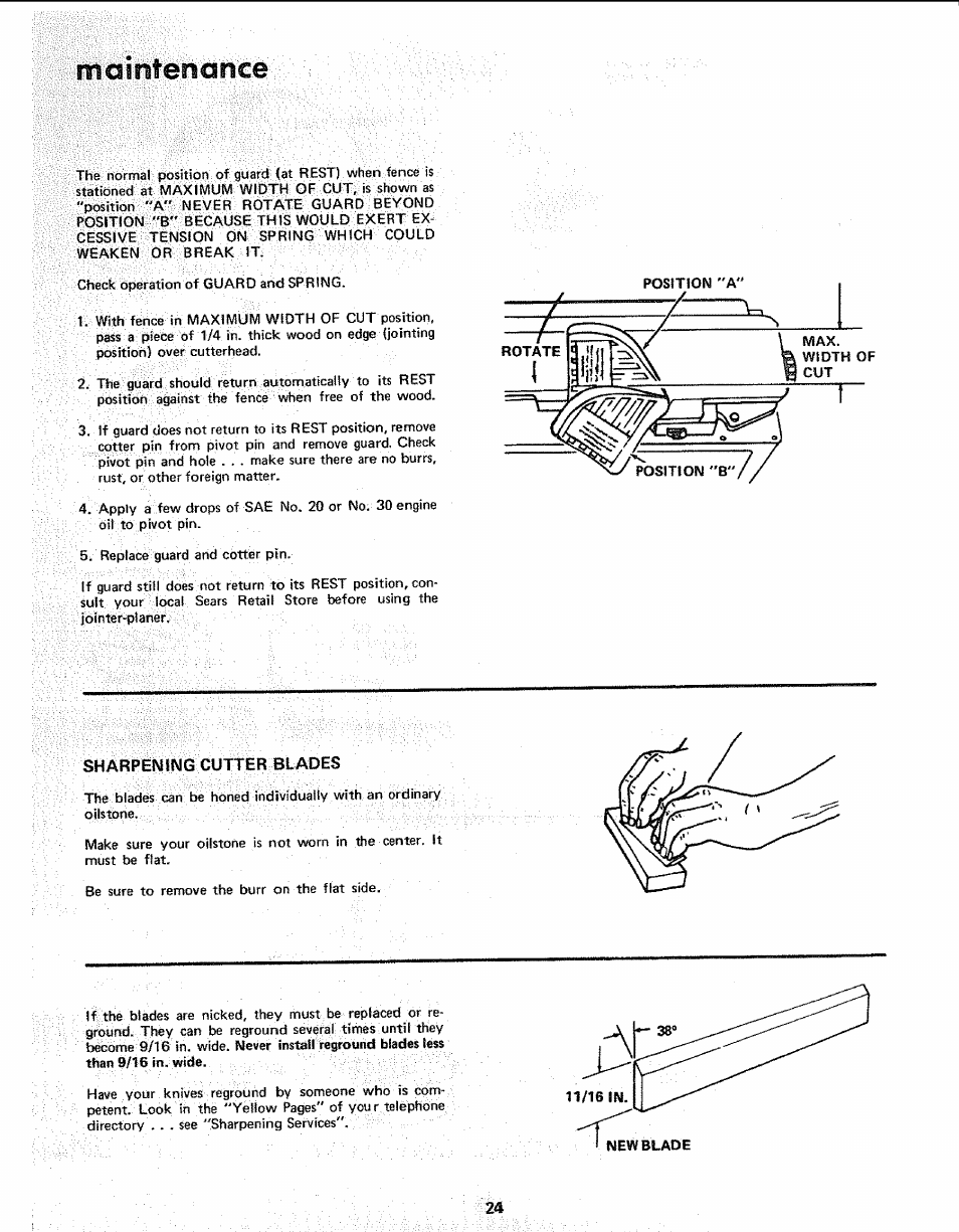 Maintenance, Sharpening cutter blades | Sears 113.206930 User Manual | Page 24 / 32