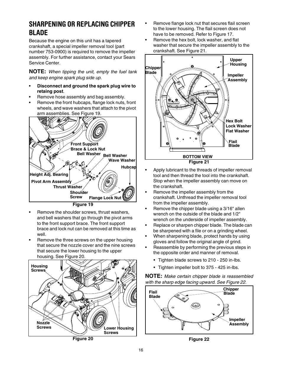 Sharpening or replacing chipper blade, Figure 19 | Sears Craftsman 247.77055 User Manual | Page 16 / 56