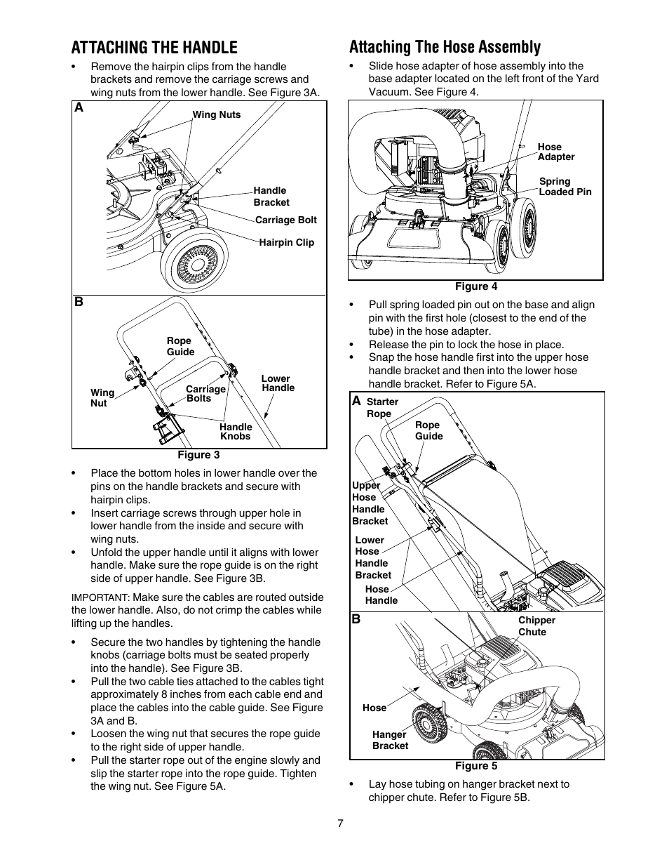 Attaching the handle, Attaching the hose assembly | Sears Craftsman 247.77055 User Manual | Page 7 / 56