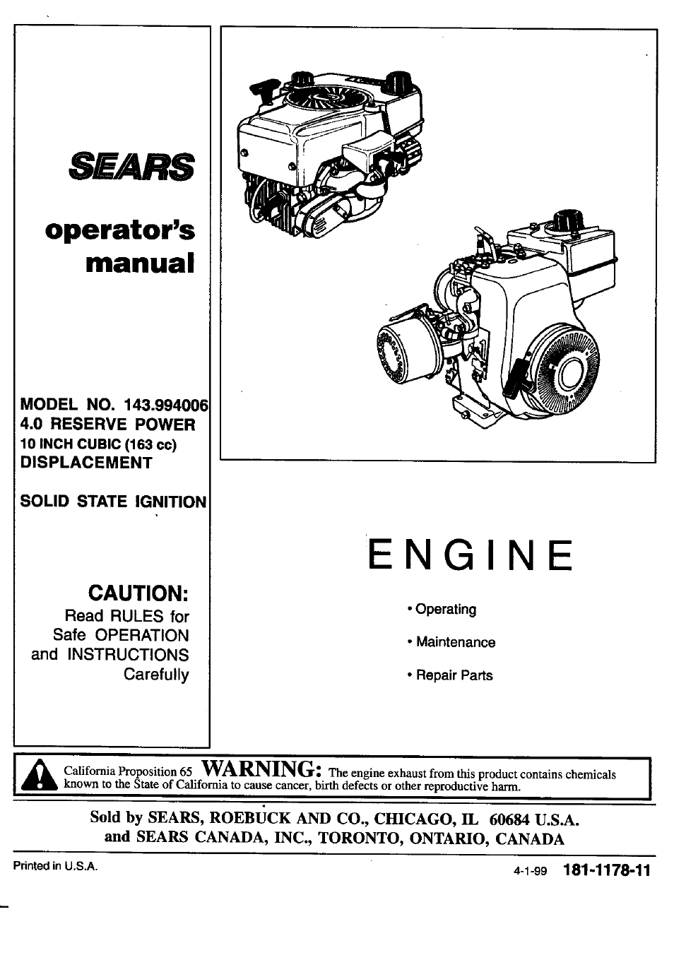 Sears 143.994006 User Manual | 12 pages