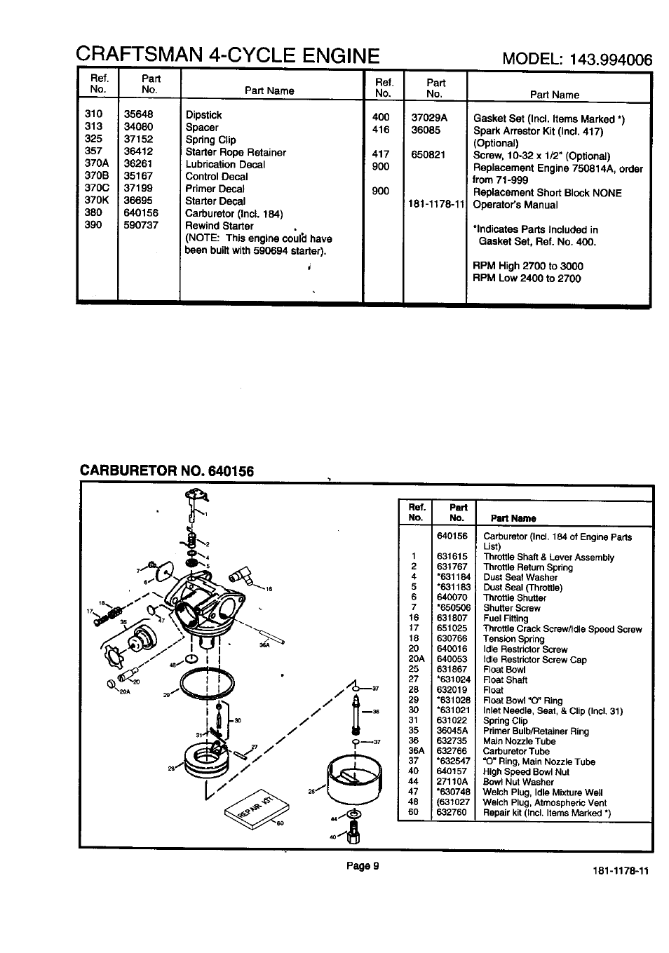 Craftsman 4-cycle engine | Sears 143.994006 User Manual | Page 10 / 12