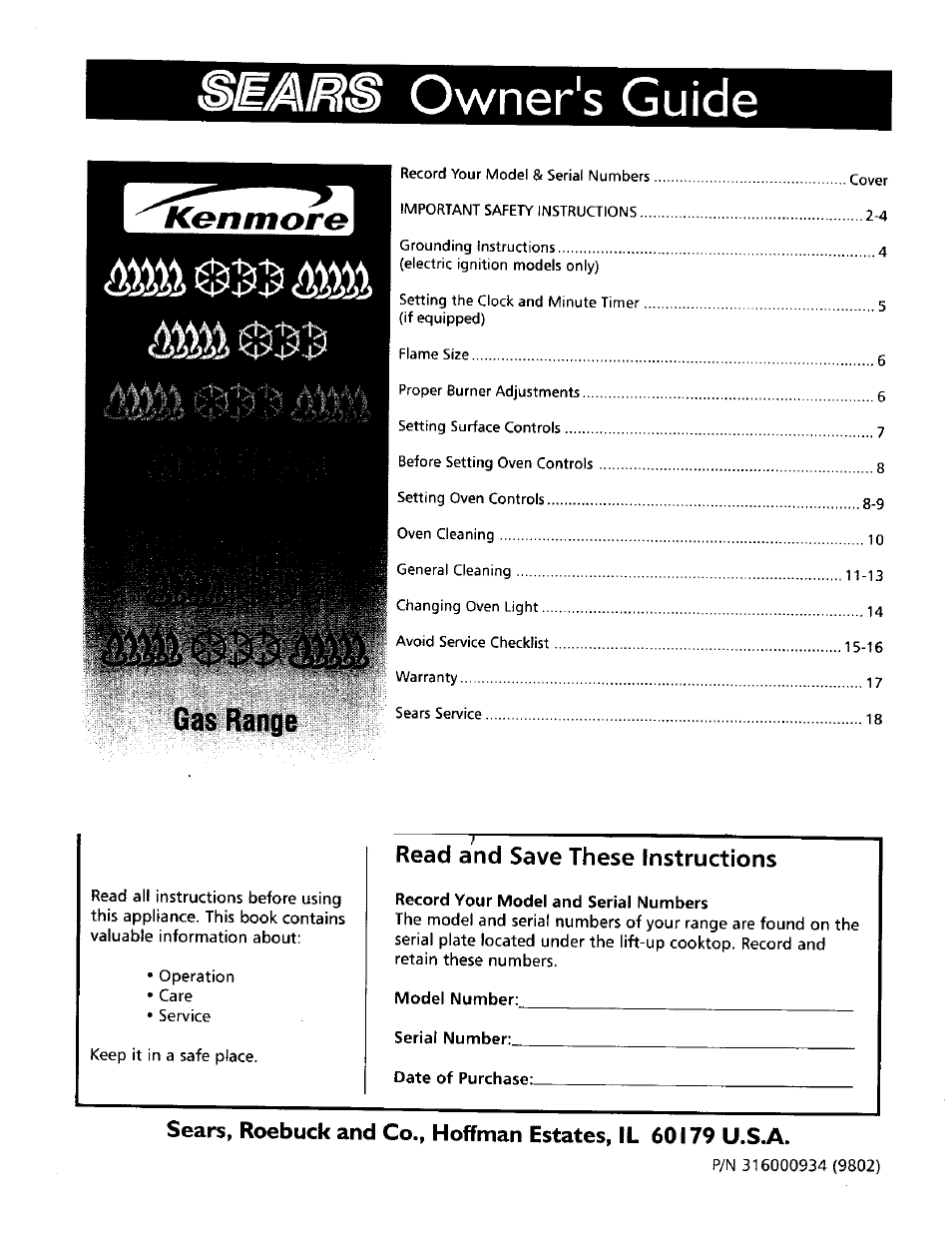 Sears Range User Manual | 18 pages