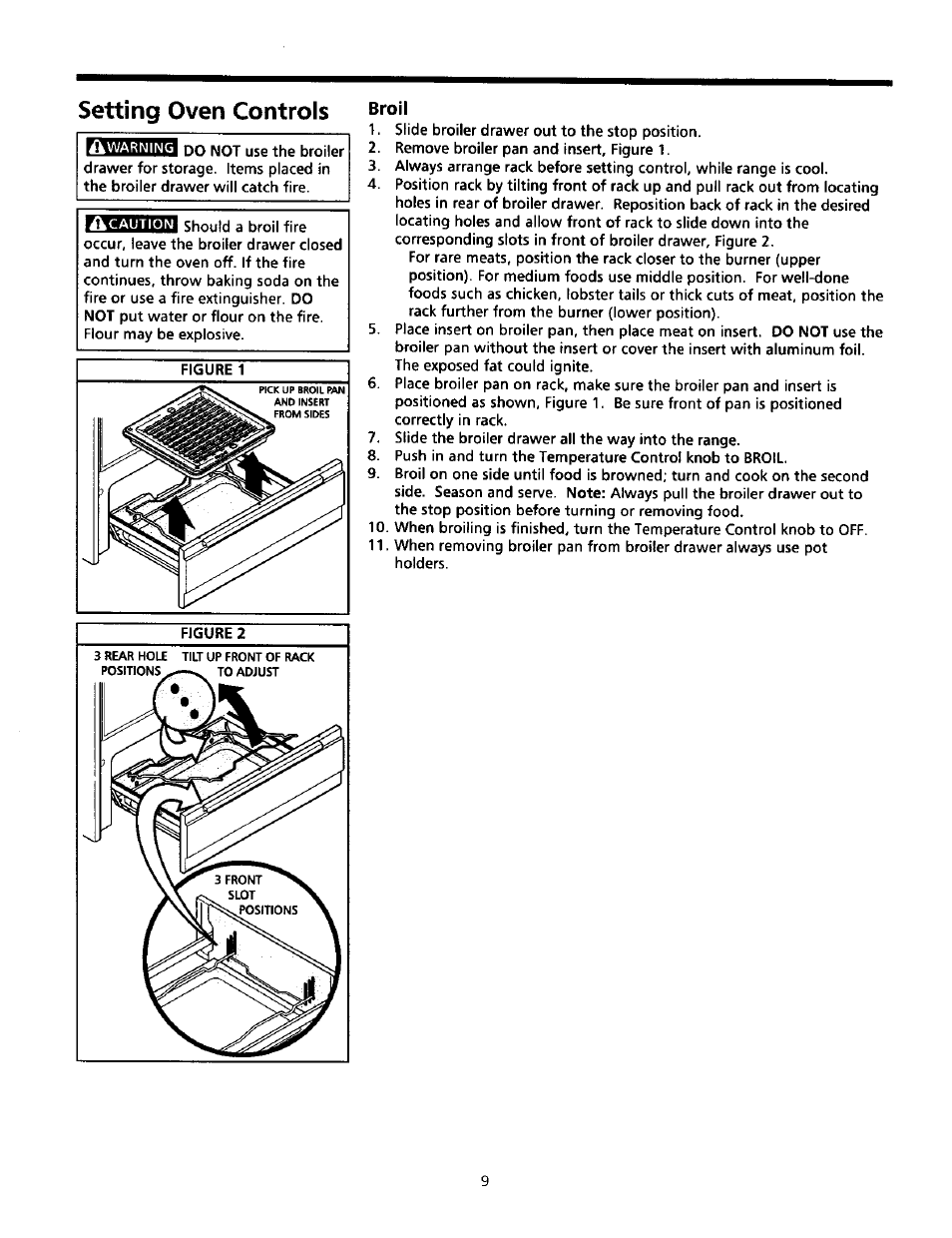 Setting oven controls broil | Sears Range User Manual | Page 9 / 18