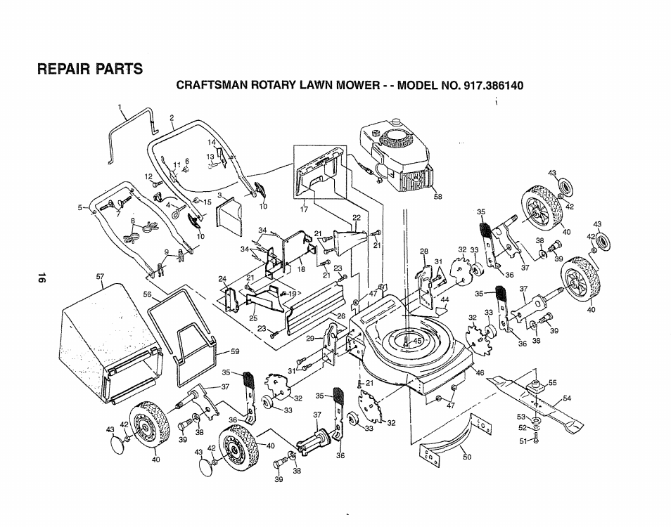 Repair parts | Sears 917.38614 User Manual | Page 16 / 19