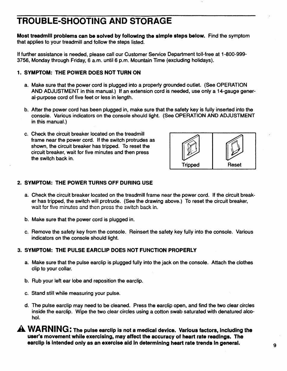 Trouble-shooting and storage, A warning | Sears 831.2974 User Manual | Page 9 / 16