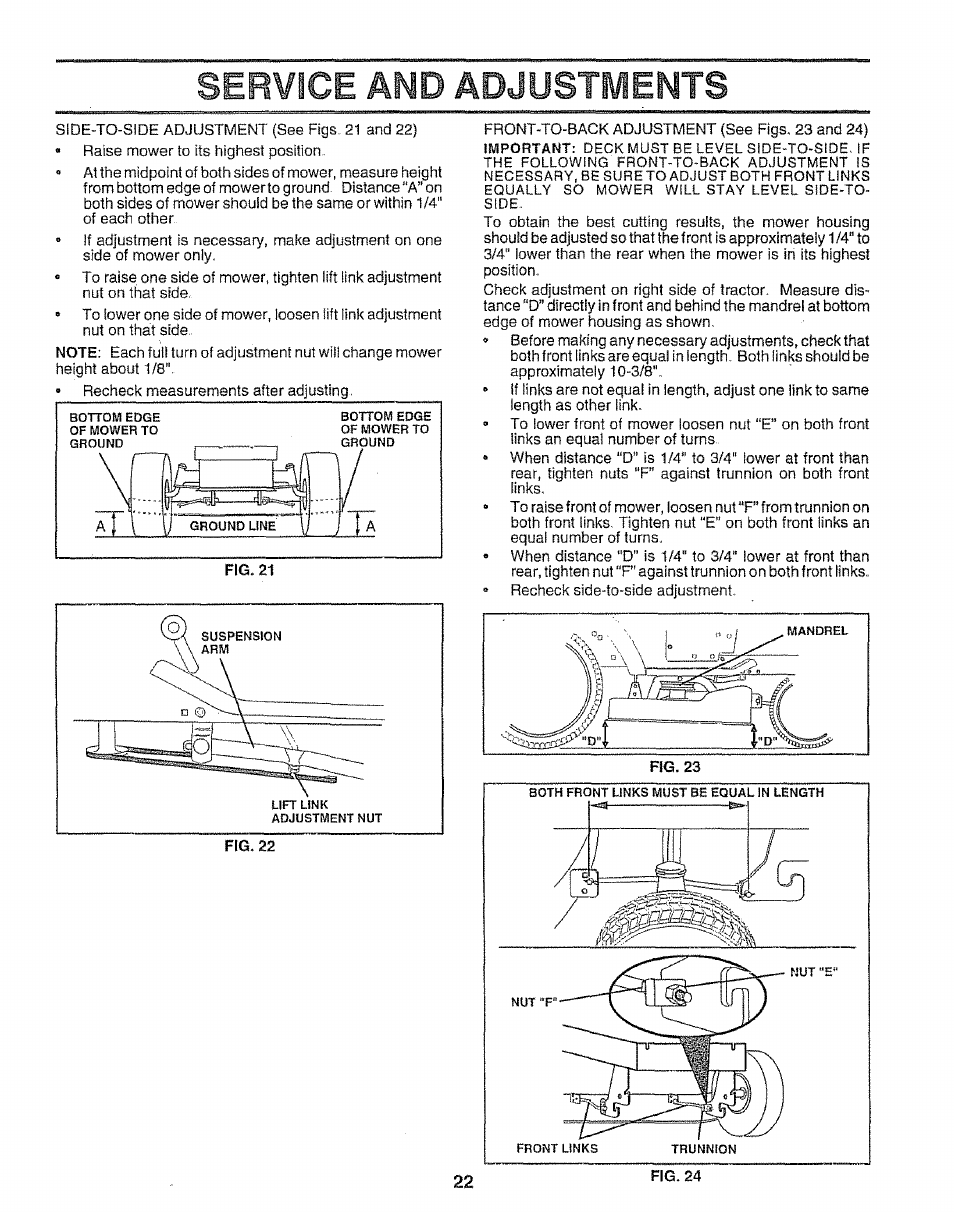 Service and adjustments | Sears 917.25667 User Manual | Page 22 / 56