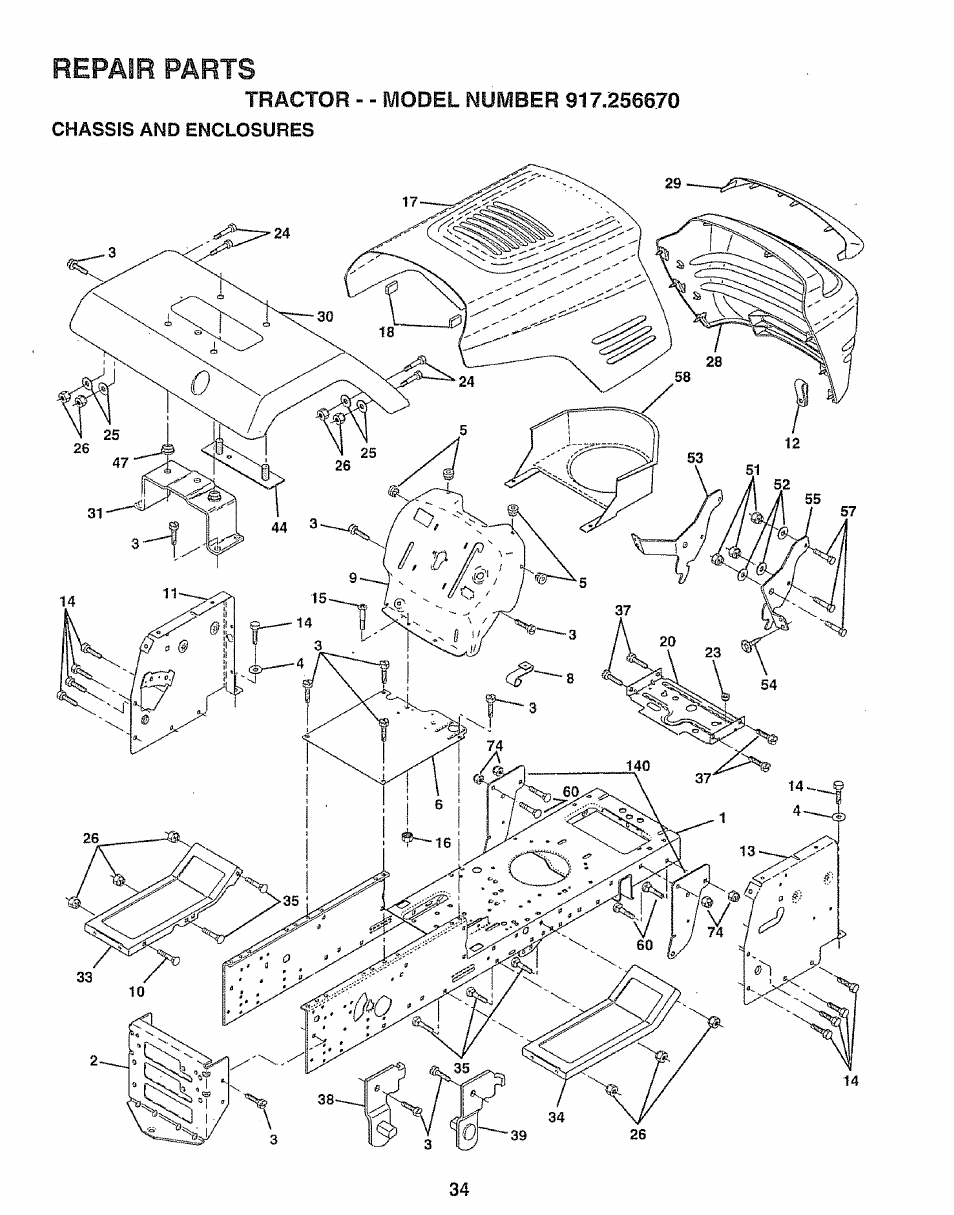 Repair parts | Sears 917.25667 User Manual | Page 34 / 56