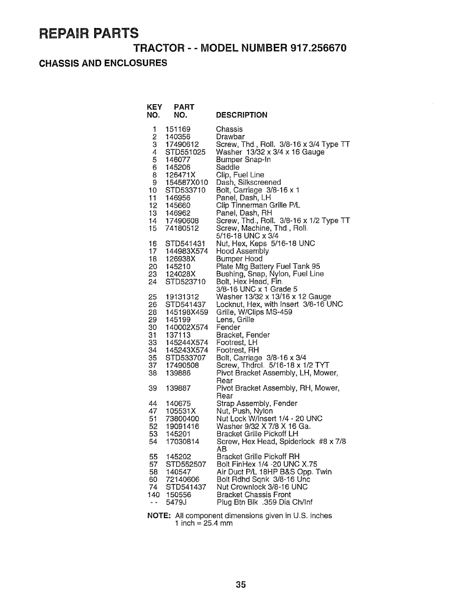 Repair parts | Sears 917.25667 User Manual | Page 35 / 56