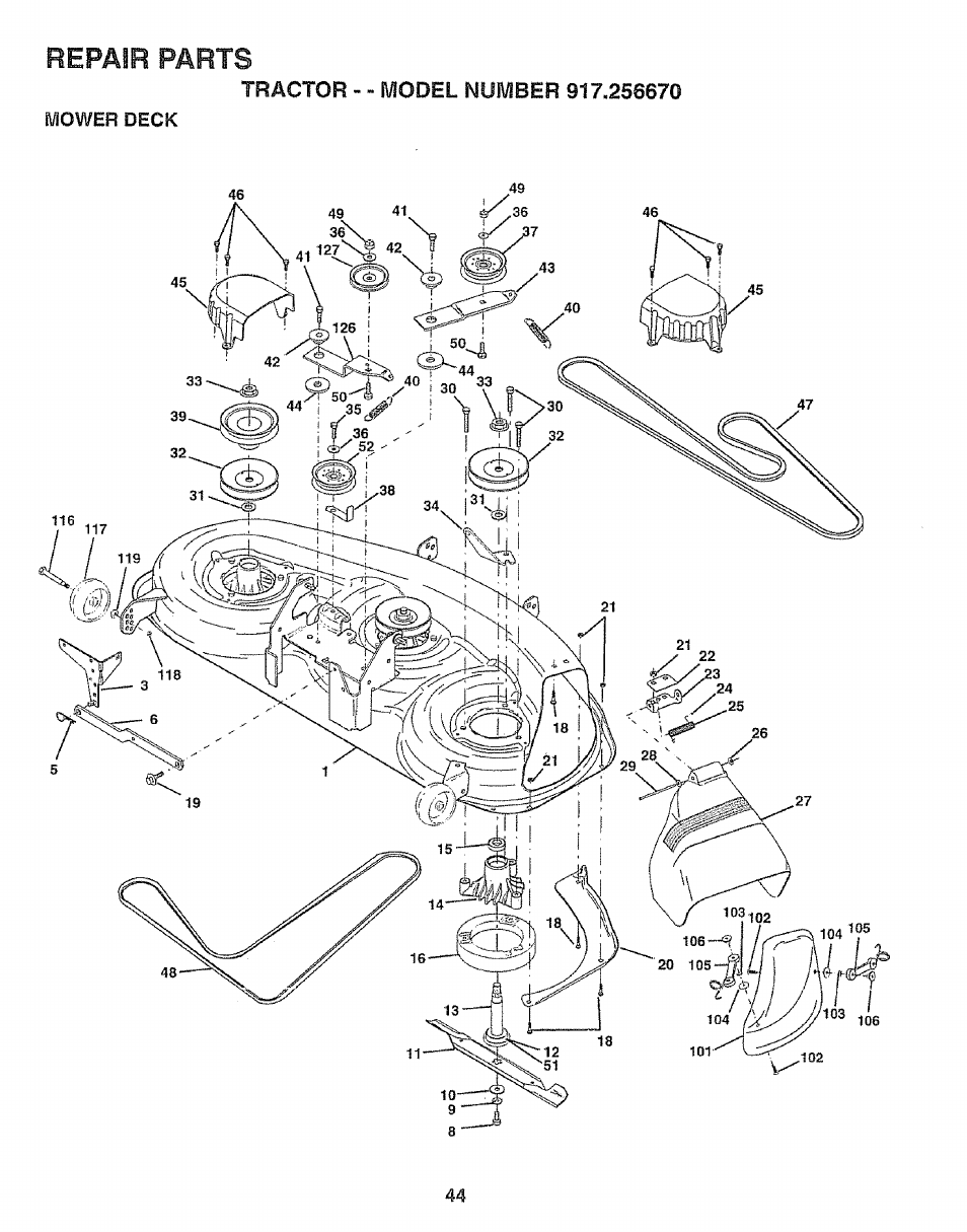 Repair parts | Sears 917.25667 User Manual | Page 44 / 56