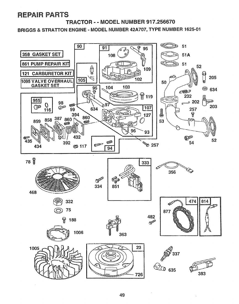 Repair, Parts | Sears 917.25667 User Manual | Page 49 / 56