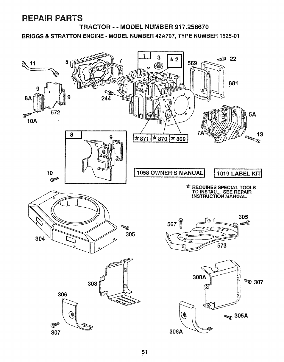 Repair parts | Sears 917.25667 User Manual | Page 51 / 56