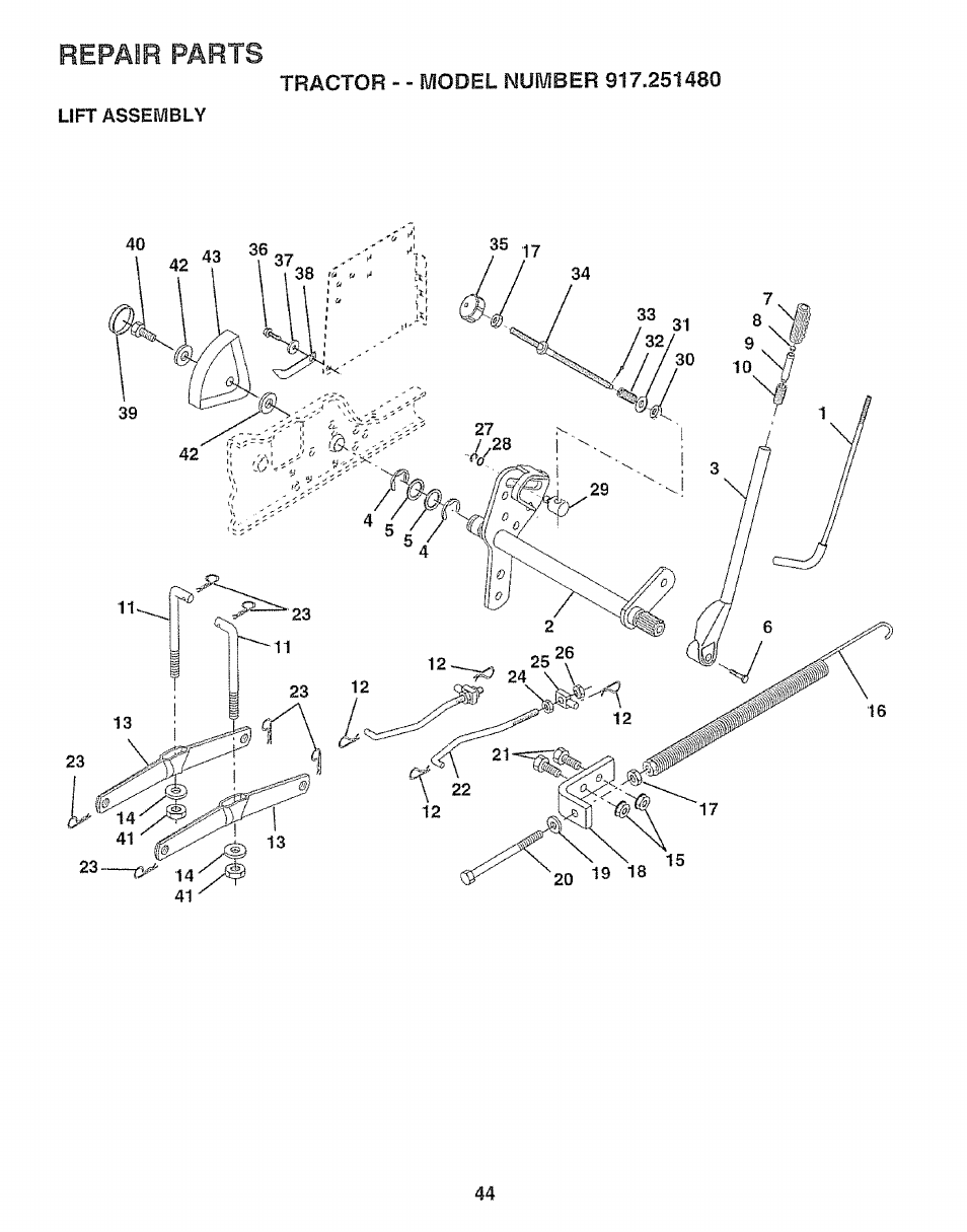 Repair parts | Sears 917.25148 User Manual | Page 44 / 64