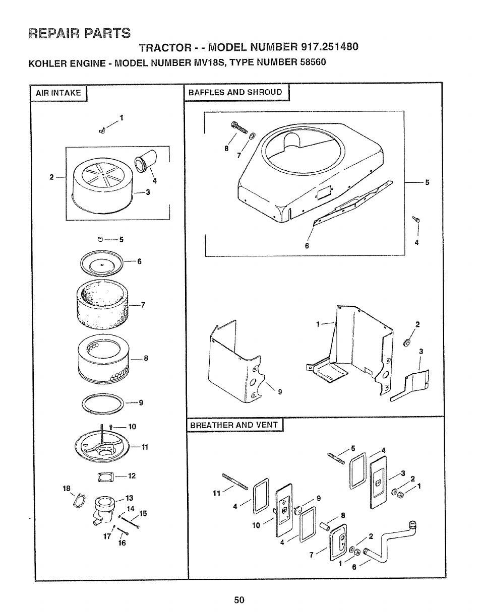 Repair parts | Sears 917.25148 User Manual | Page 50 / 64