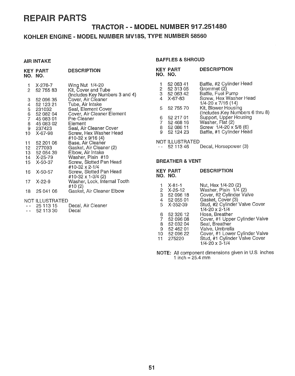 Repair parts | Sears 917.25148 User Manual | Page 51 / 64