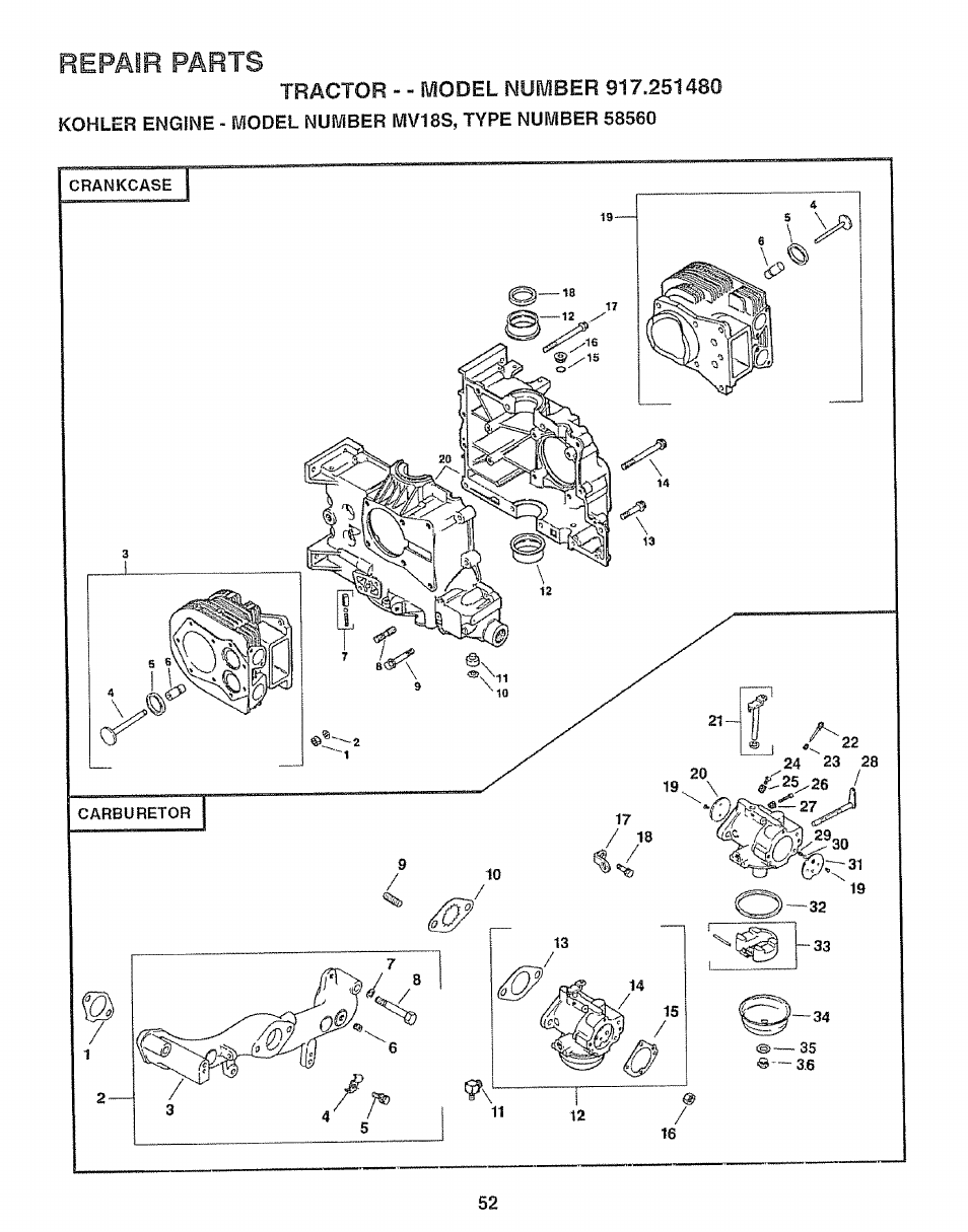 Repair parts | Sears 917.25148 User Manual | Page 52 / 64