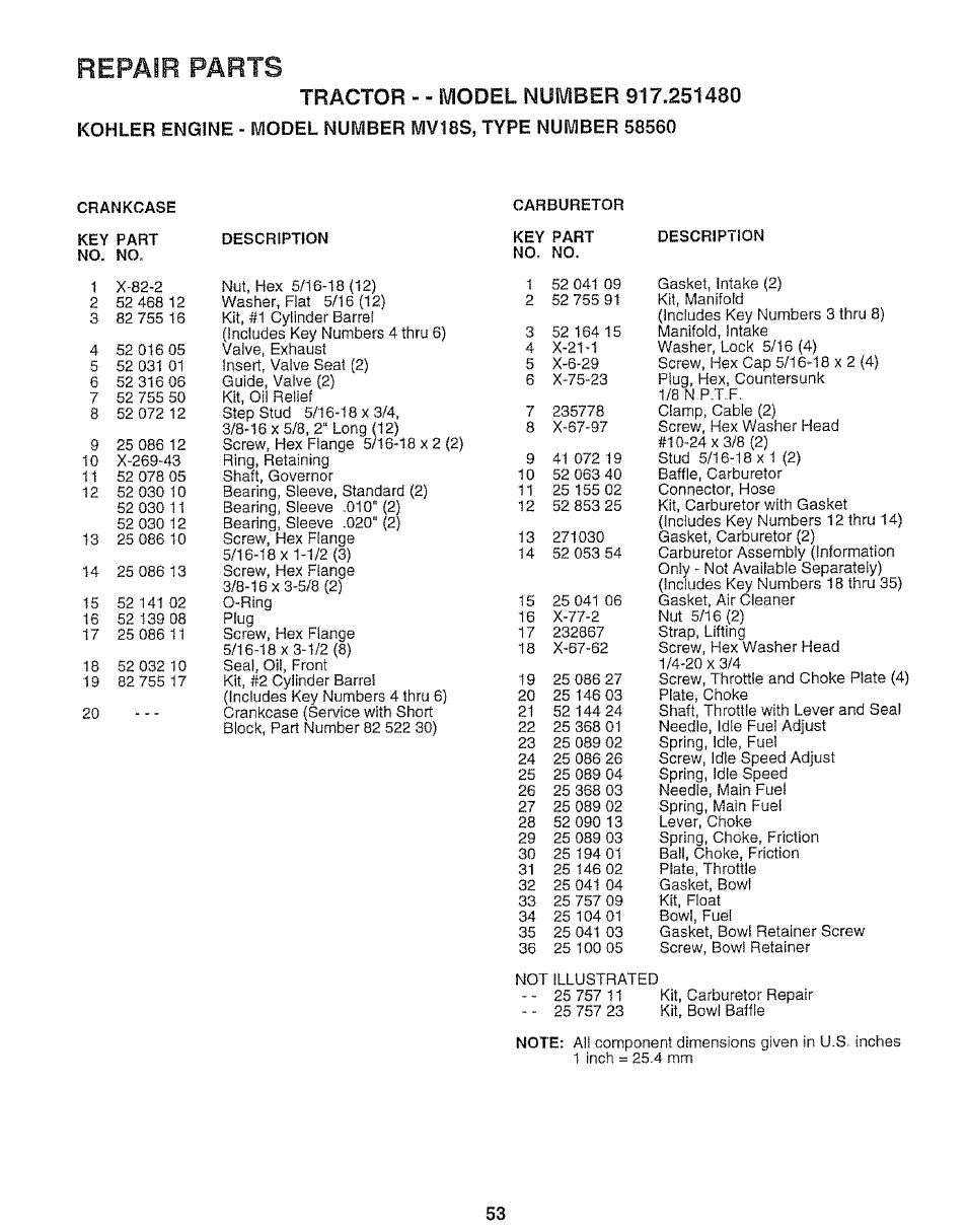 Repair parts | Sears 917.25148 User Manual | Page 53 / 64