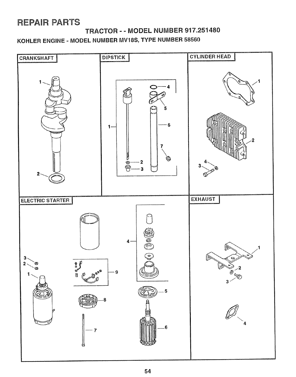 Repair parts | Sears 917.25148 User Manual | Page 54 / 64