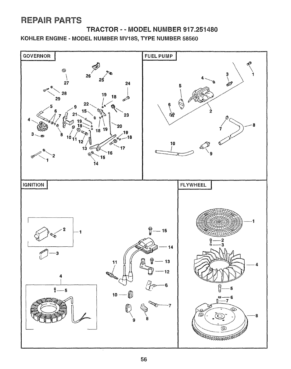 Repair parts | Sears 917.25148 User Manual | Page 56 / 64
