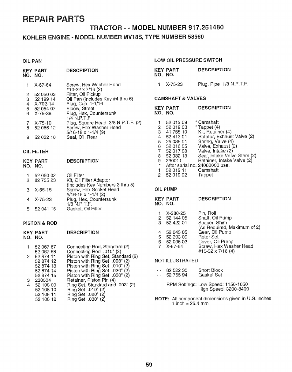 Repair parts | Sears 917.25148 User Manual | Page 59 / 64