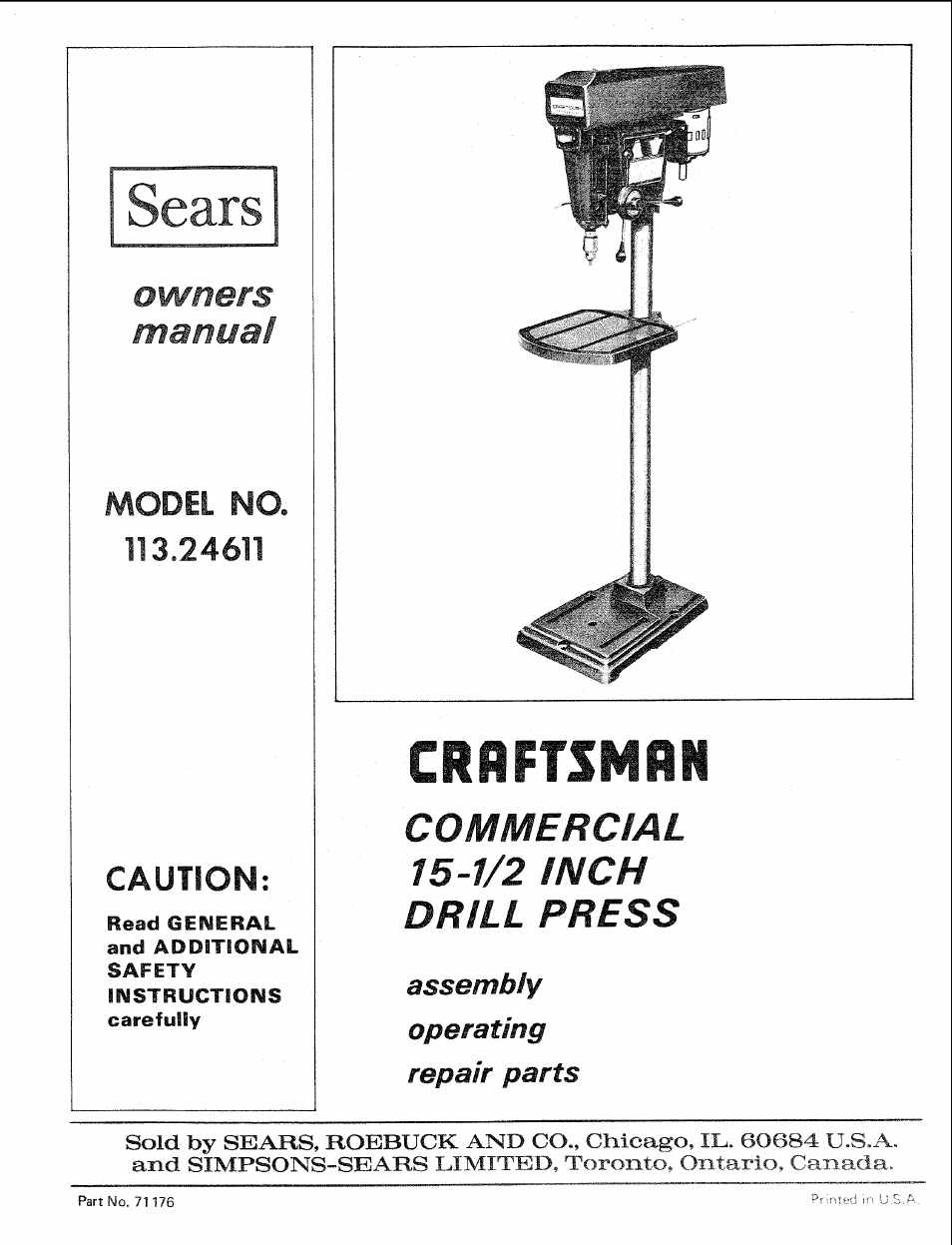 Sears 113.24611 User Manual | 24 pages