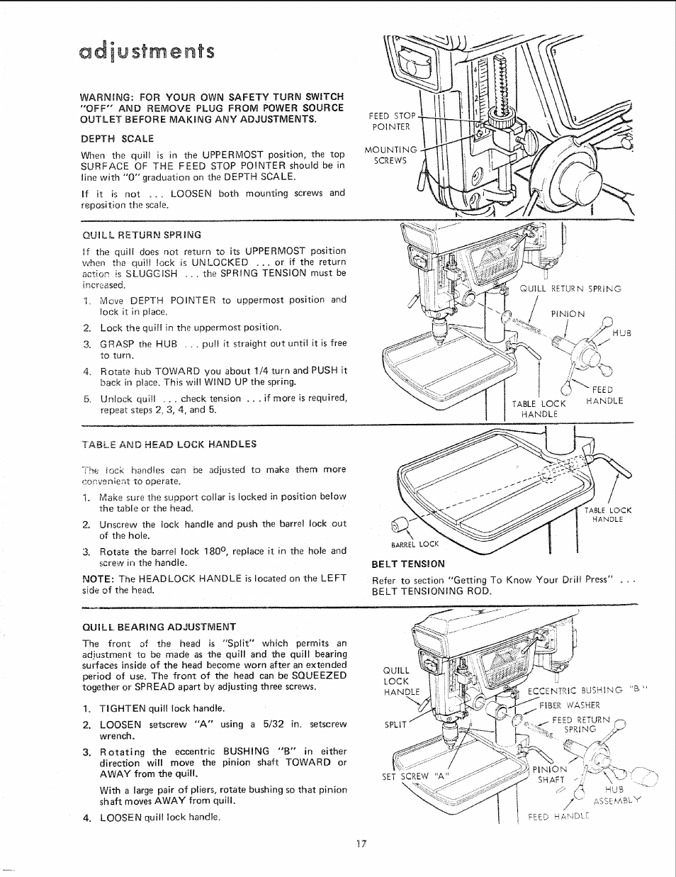 Adiüsfmerifs | Sears 113.24611 User Manual | Page 17 / 24