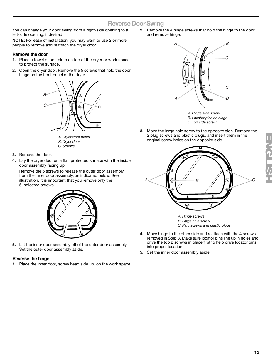 Reverse door swing | Sears 9709 User Manual | Page 13 / 52