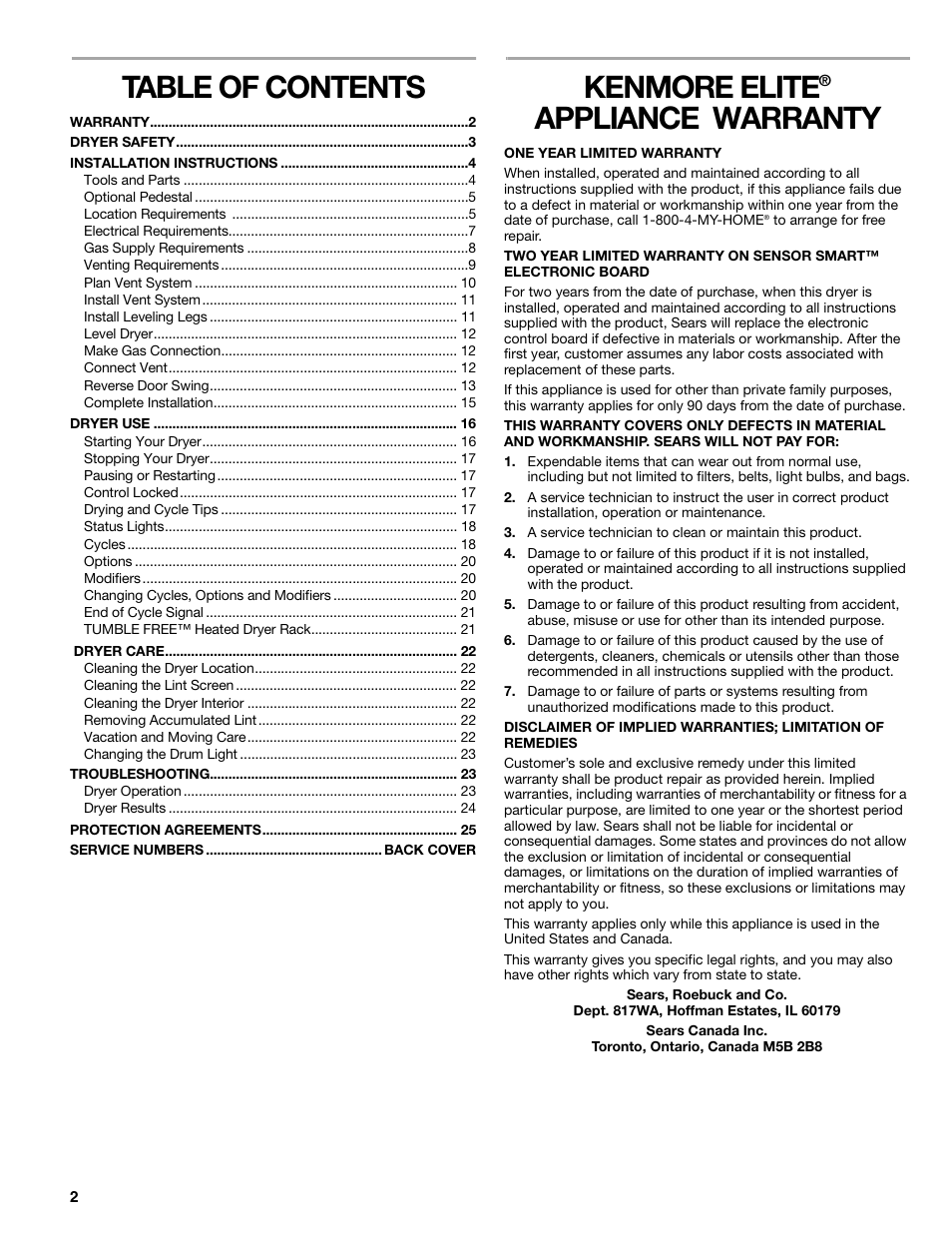 Sears 9709 User Manual | Page 2 / 52