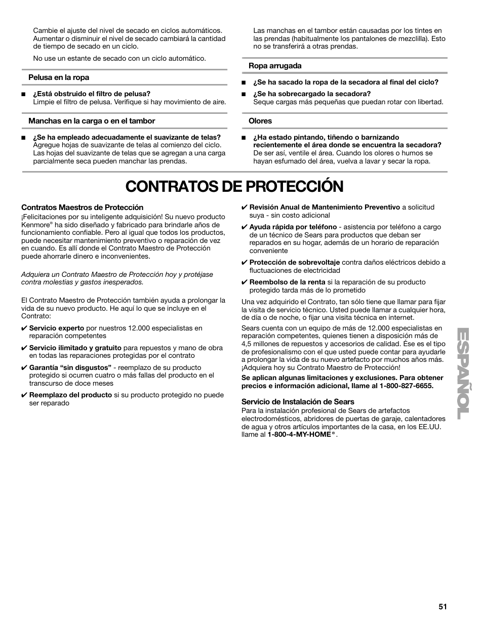 Contratos de protección | Sears 9709 User Manual | Page 51 / 52
