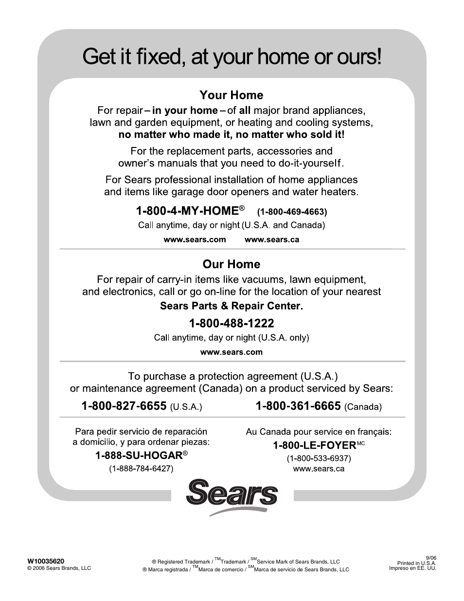 Sears 9709 User Manual | Page 52 / 52