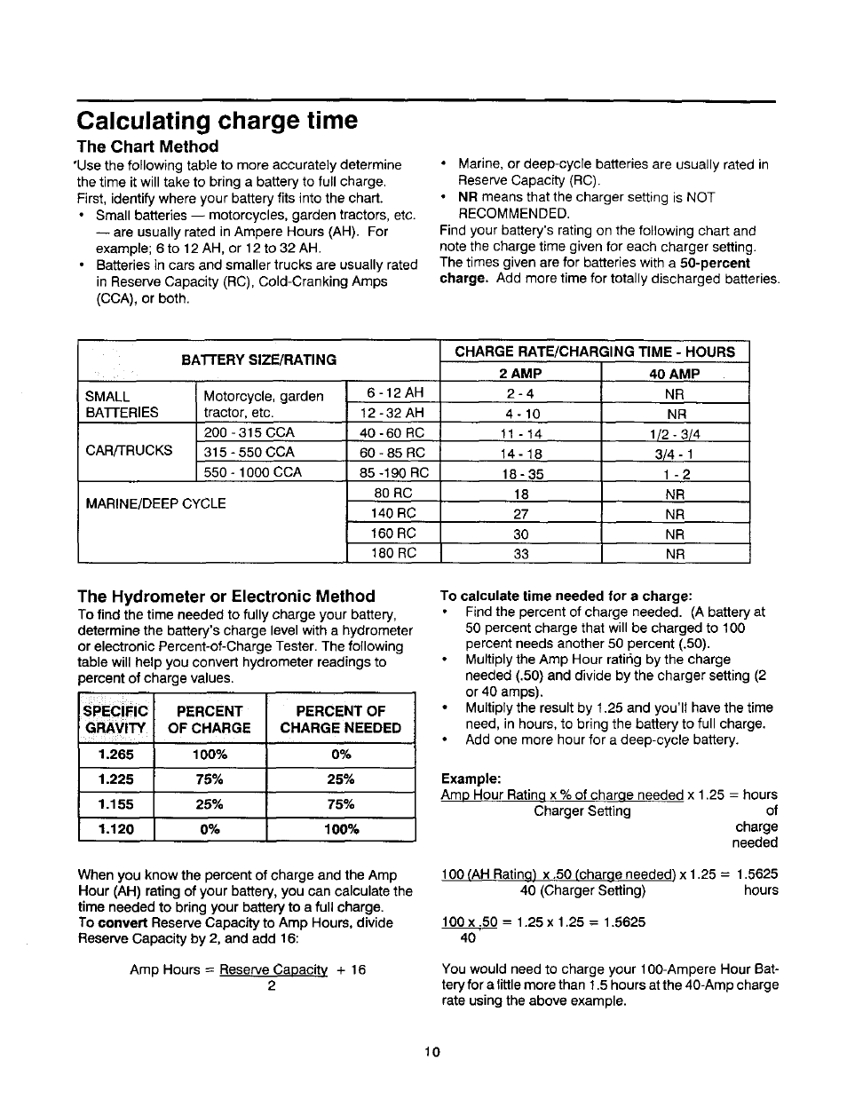 Calculating charge time | Sears 200.71440 User Manual | Page 11 / 14