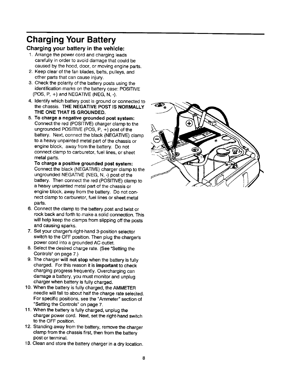 Charging your battery | Sears 200.71440 User Manual | Page 9 / 14